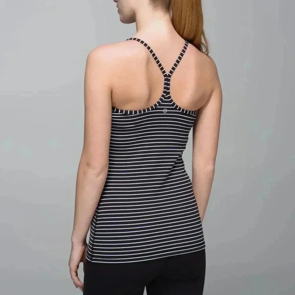 Lululemon Power Y Racerback Tank Luon Parallel Stripe Black White Womens Size 6 - Picture 2 of 4